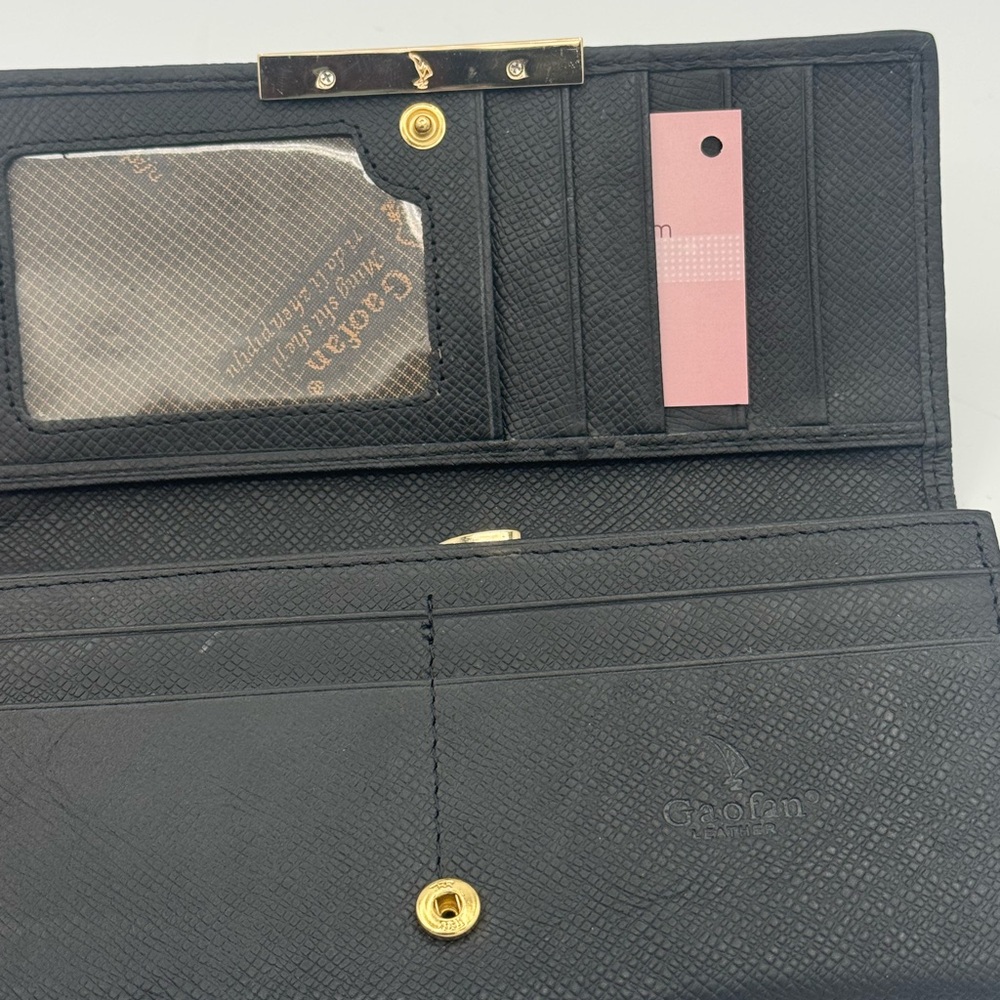 Gaofan Leather and Calf Hair Wallet Clutch Gold Accents Multiple Pockets Slots - Picture 4 of 7
